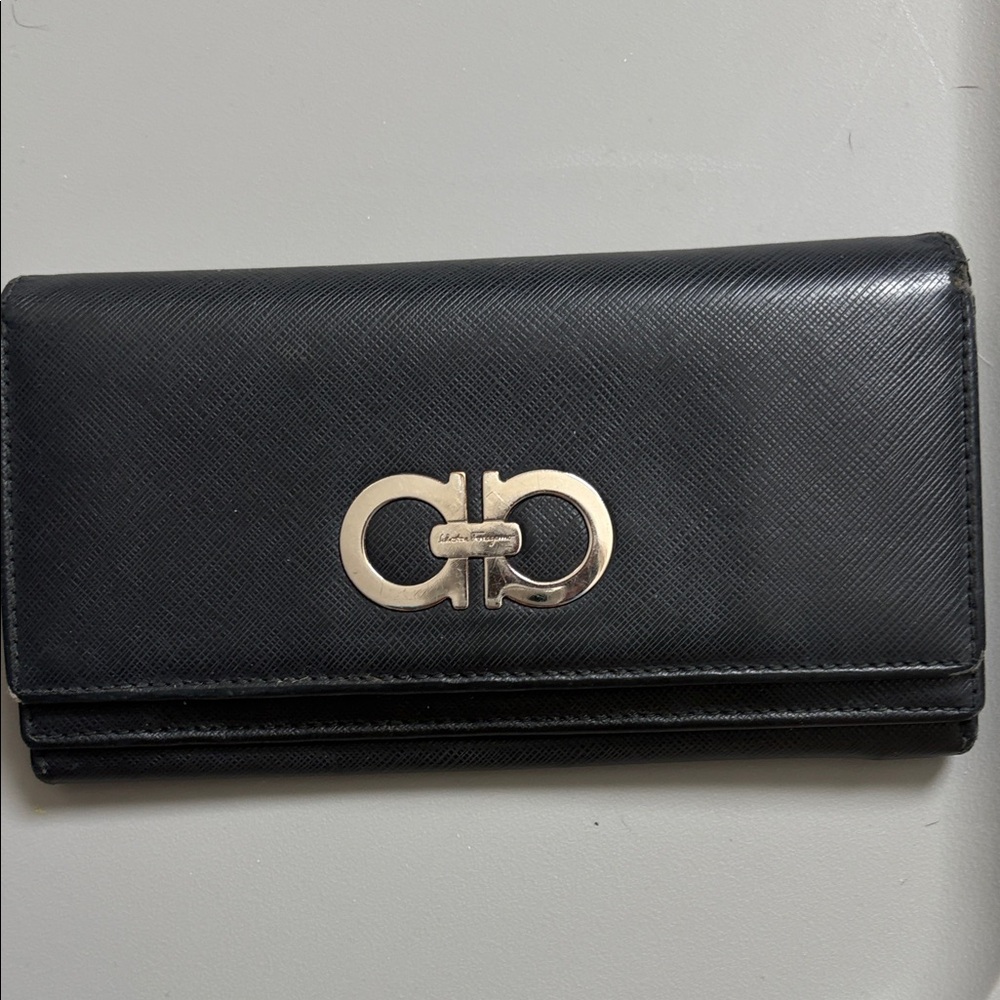 Salvatore Ferragamo Black Wallet with Silver Logo